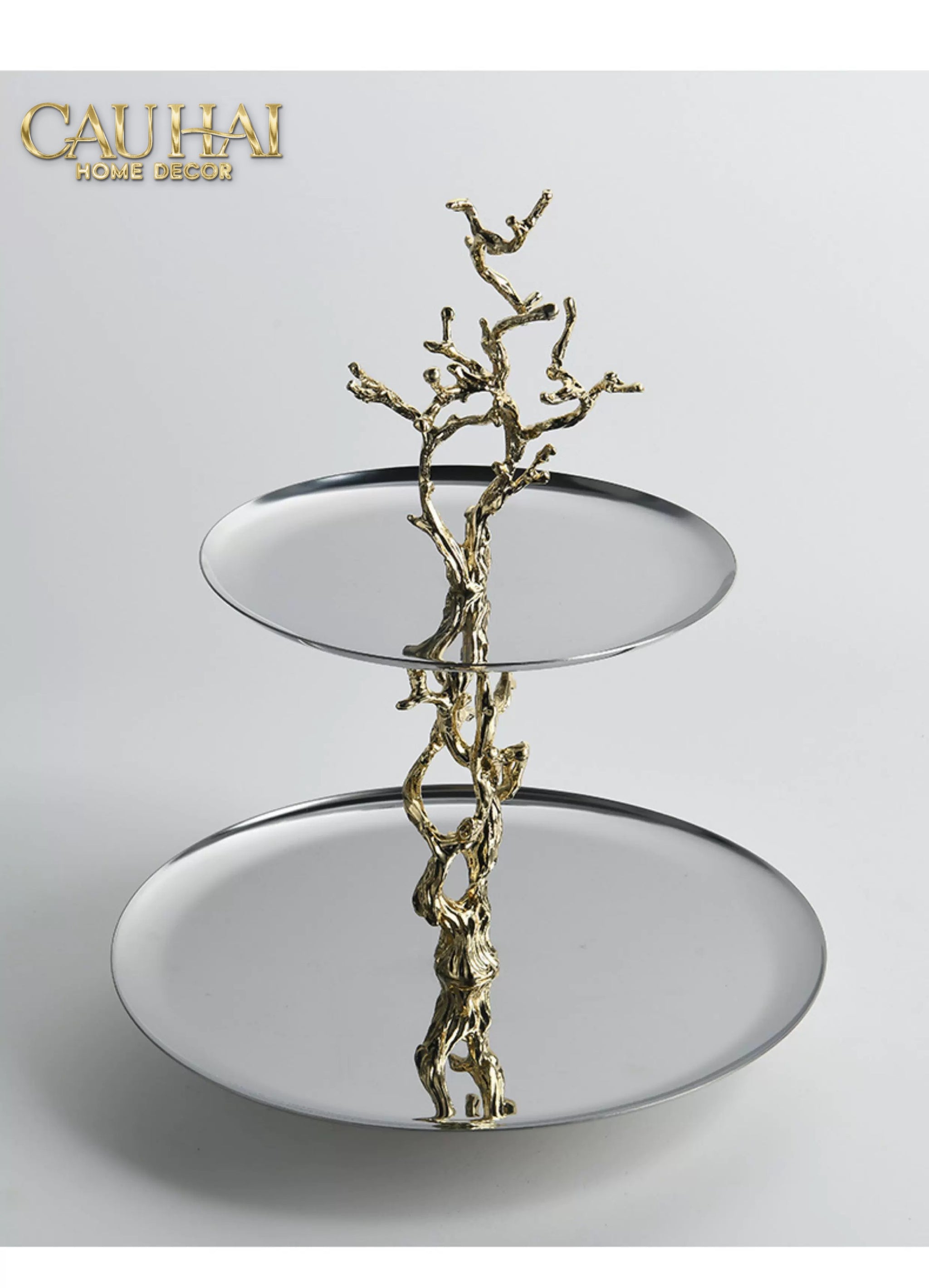 Elysian Couture - Đĩa 2 Tầng Platinum Elysian Branch Étagère 28x35-CẬU HAI HOME DECOR