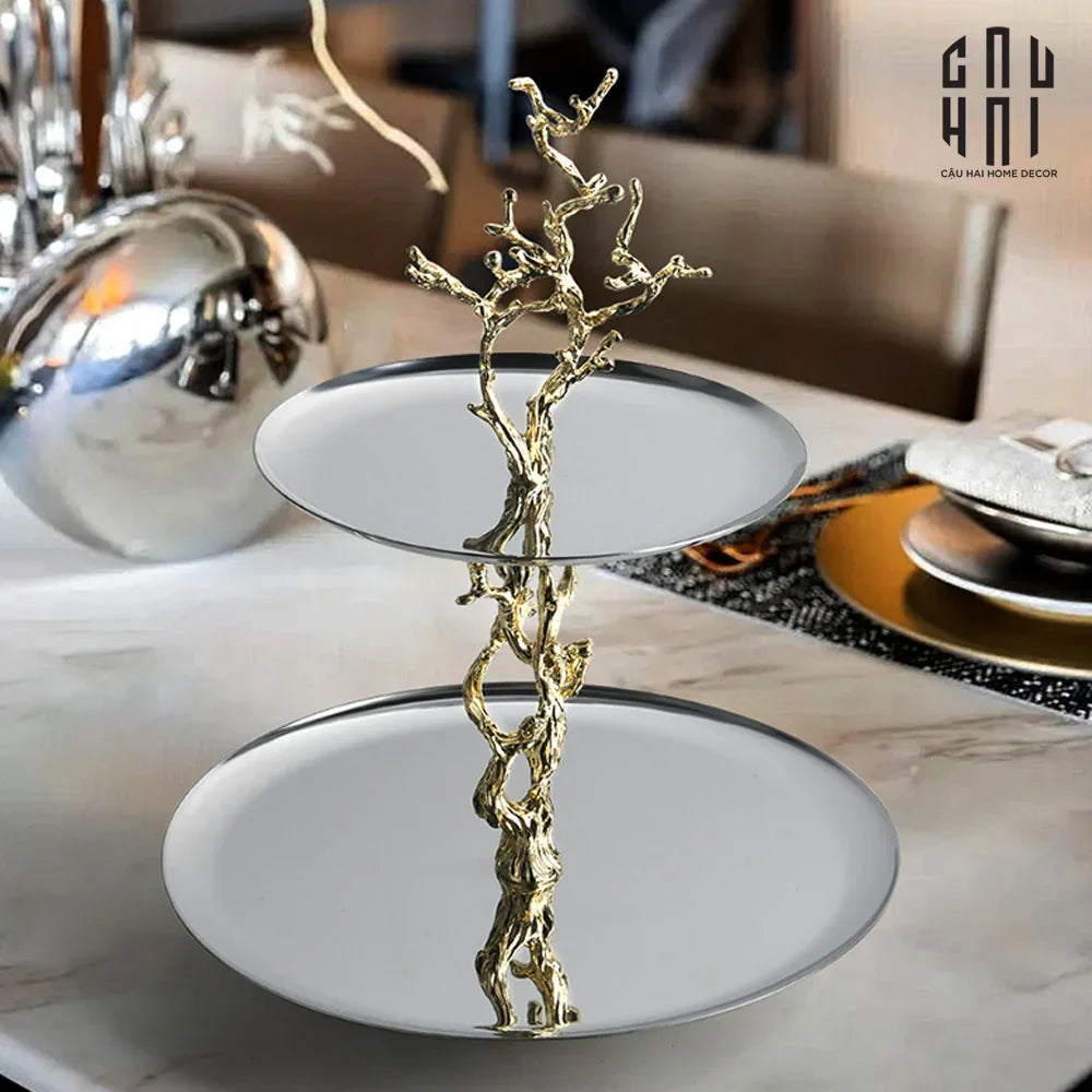 Elysian Couture - Đĩa 2 Tầng Platinum Elysian Branch Étagère 28x35-CẬU HAI HOME DECOR