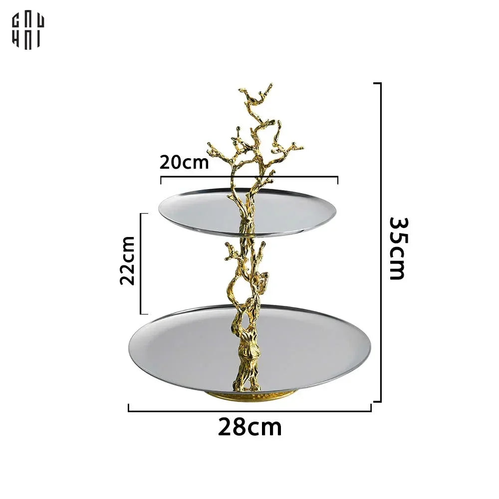 Elysian Couture - Đĩa 2 Tầng Platinum Elysian Branch Étagère 28x35-CẬU HAI HOME DECOR