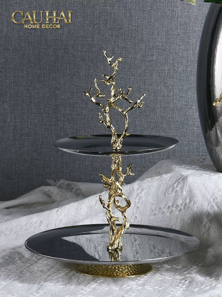 Elysian Couture - Đĩa 2 Tầng Platinum Elysian Branch Étagère 28x35-CẬU HAI HOME DECOR