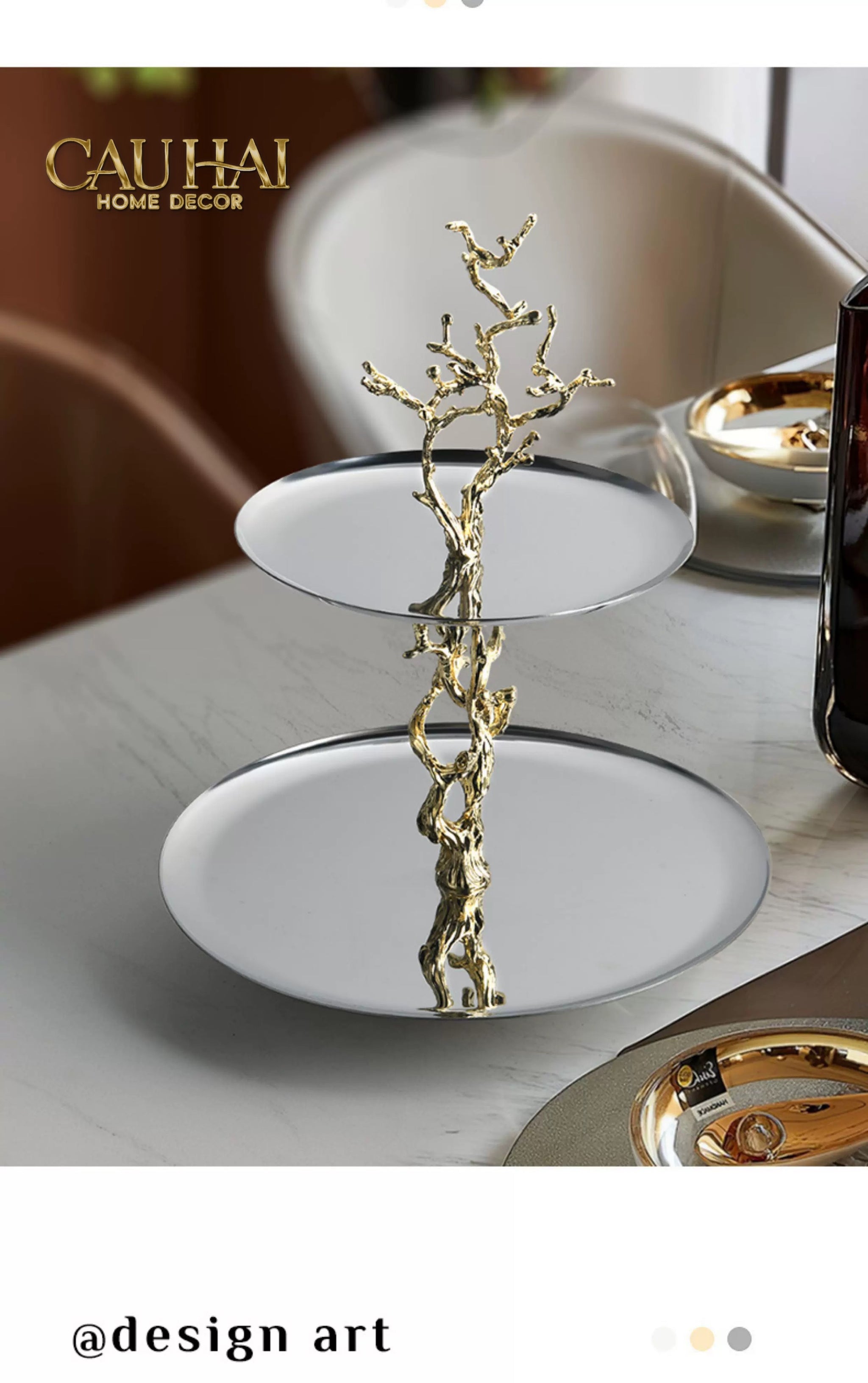 Elysian Couture - Đĩa 2 Tầng Platinum Elysian Branch Étagère 28x35-CẬU HAI HOME DECOR