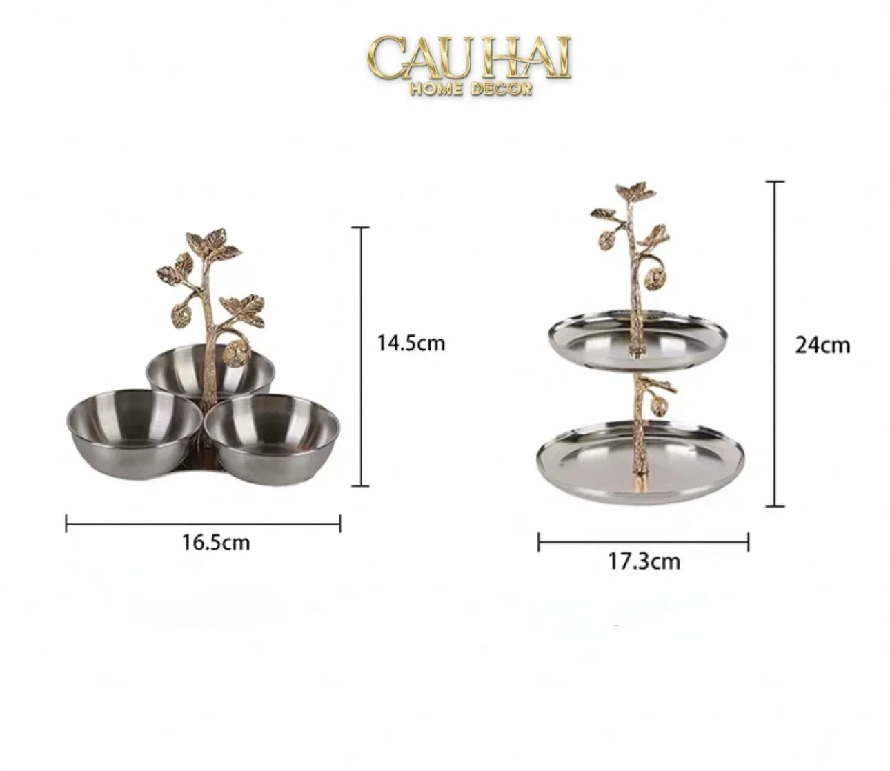 Elysian Couture - Đĩa 2 Tầng Platinum Elysian Golden Divine Olive Branch 17x24-CẬU HAI HOME DECOR