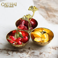Elysian Couture - Đĩa Trái Cây 3 Ngăn Triptyque Golden Branch Ginkgo Trois Éclat-CẬU HAI HOME DECOR