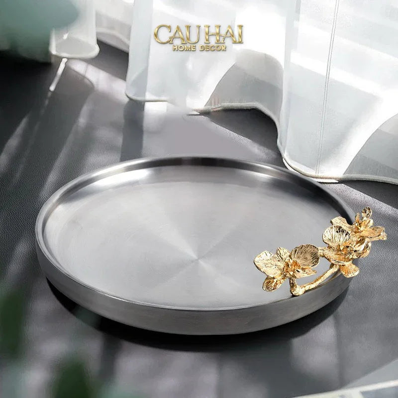 Elysian Couture - Đĩa Trái Cây Métallique Mistletoe Platinum D25-CẬU HAI HOME DECOR
