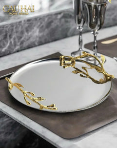 Elysian Couture - Khay Tròn Đĩa Trái Cây Platinum Branche D’Olivier Ronde D28-CẬU HAI HOME DECOR