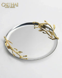Elysian Couture - Khay Tròn Đĩa Trái Cây Platinum Branche D’Olivier Ronde D28-CẬU HAI HOME DECOR
