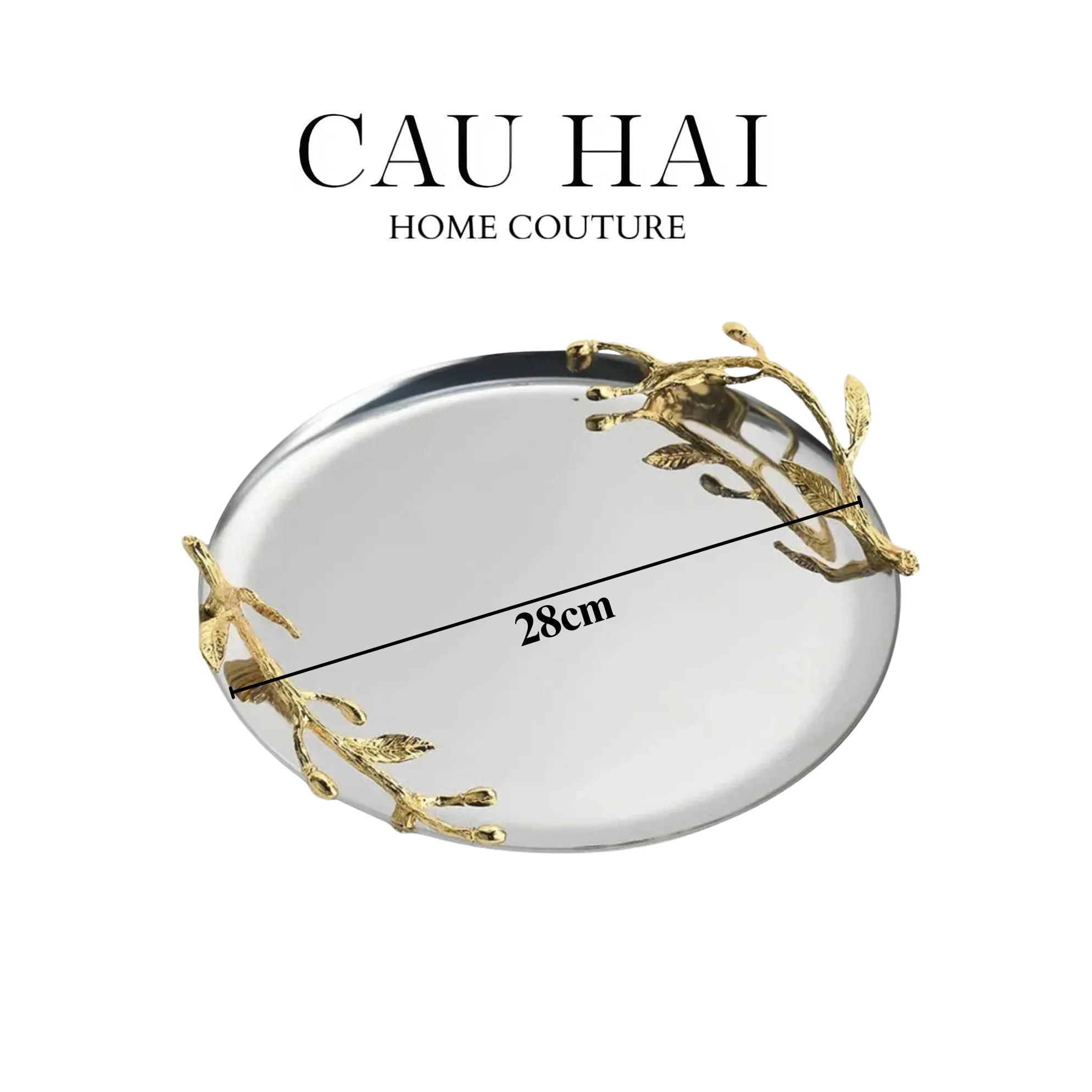Elysian Couture - Khay Tròn Đĩa Trái Cây Platinum Branche D’Olivier Ronde D28-CẬU HAI HOME DECOR