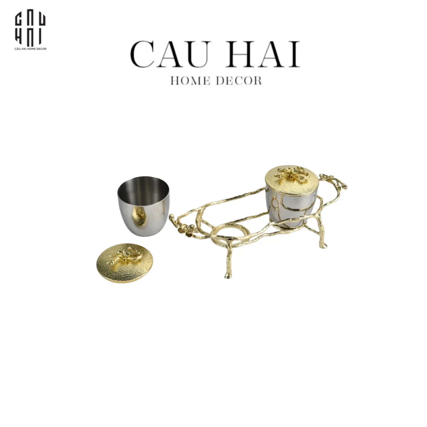 Elysian Couture - Lọ Kẹo Chân Đồng - Brasson Platinum Jar.- Les Fleurs 12x12x28-CẬU HAI HOME DECOR