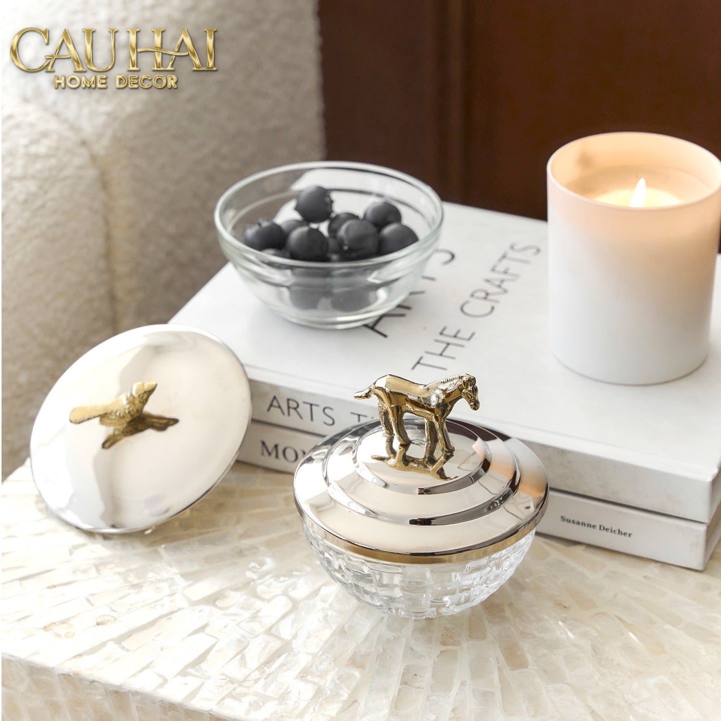 Elysian Couture - Lọ Kẹo Ngựa Đồng Brasson Stallion Ashva Royale Candy Jar Indira Atélier 11.4x12.7-CẬU HAI HOME DECOR