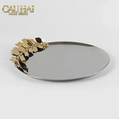 Elysian - Đĩa Trái Cây Khay Tròn Platinum Olive Branch Disk D28-CẬU HAI HOME DECOR