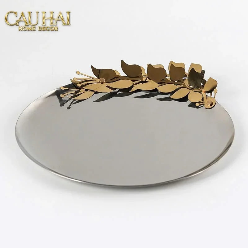 Elysian - Đĩa Trái Cây Khay Tròn Platinum Olive Branch Disk D28-CẬU HAI HOME DECOR
