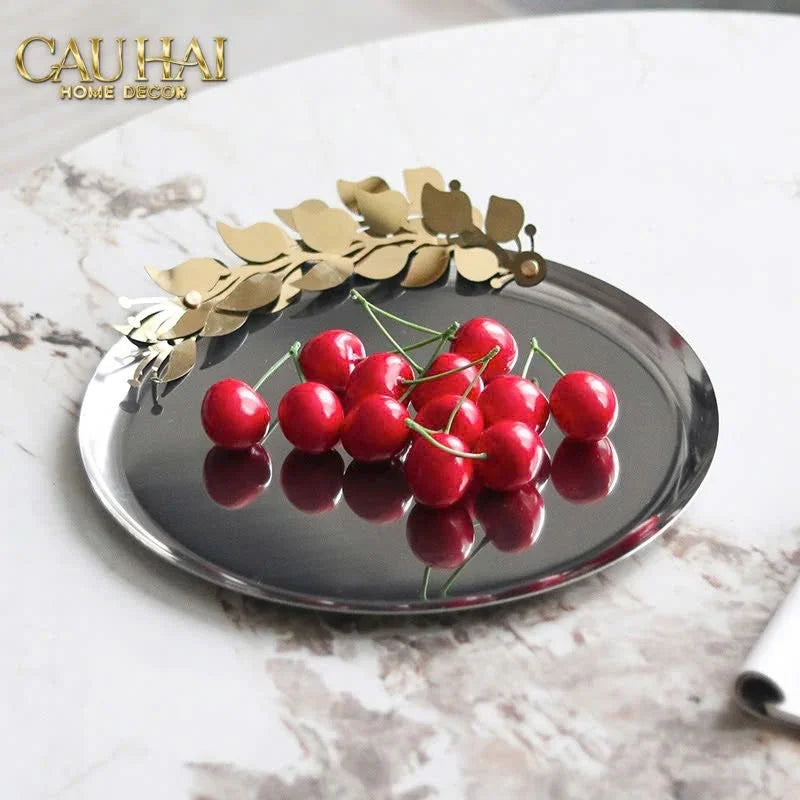 Elysian - Đĩa Trái Cây Khay Tròn Platinum Olive Branch Disk D28-CẬU HAI HOME DECOR