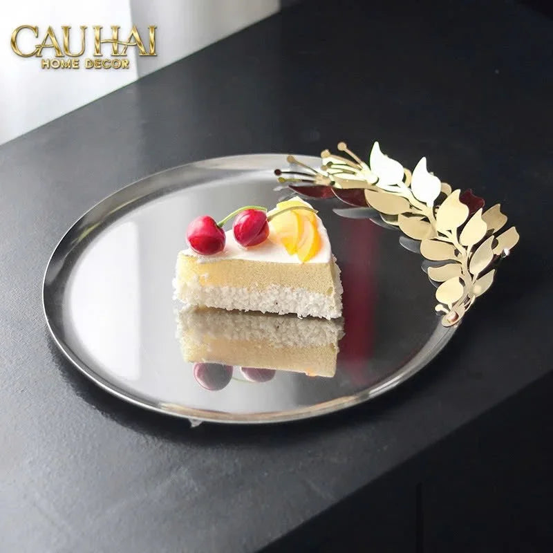 Elysian - Đĩa Trái Cây Khay Tròn Platinum Olive Branch Disk D28-CẬU HAI HOME DECOR