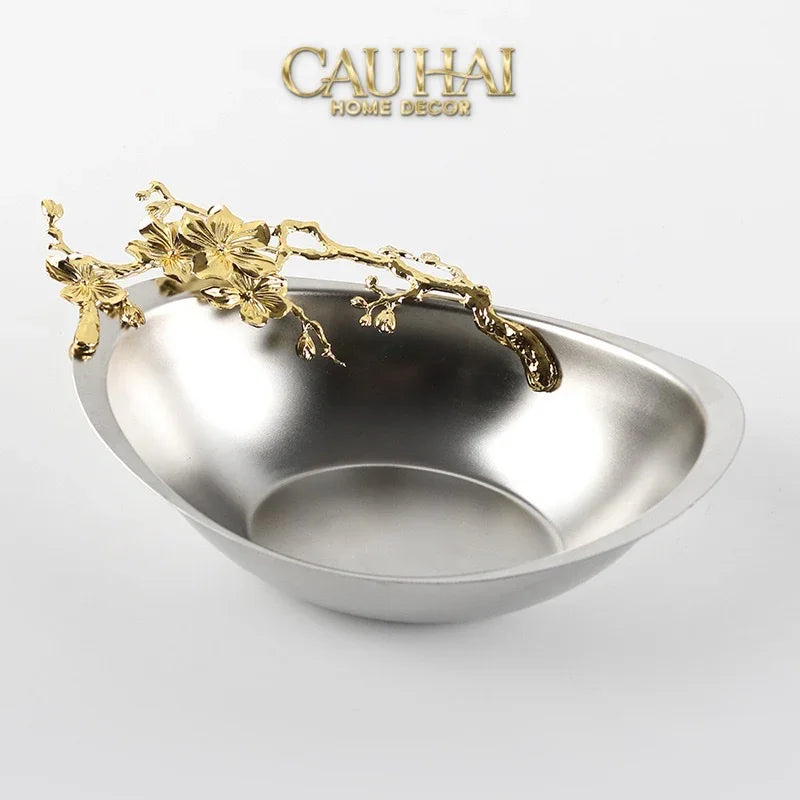 Elysian - Đĩa Trái Cây Trang Trí Platinum Gilded Bloom-CẬU HAI HOME DECOR