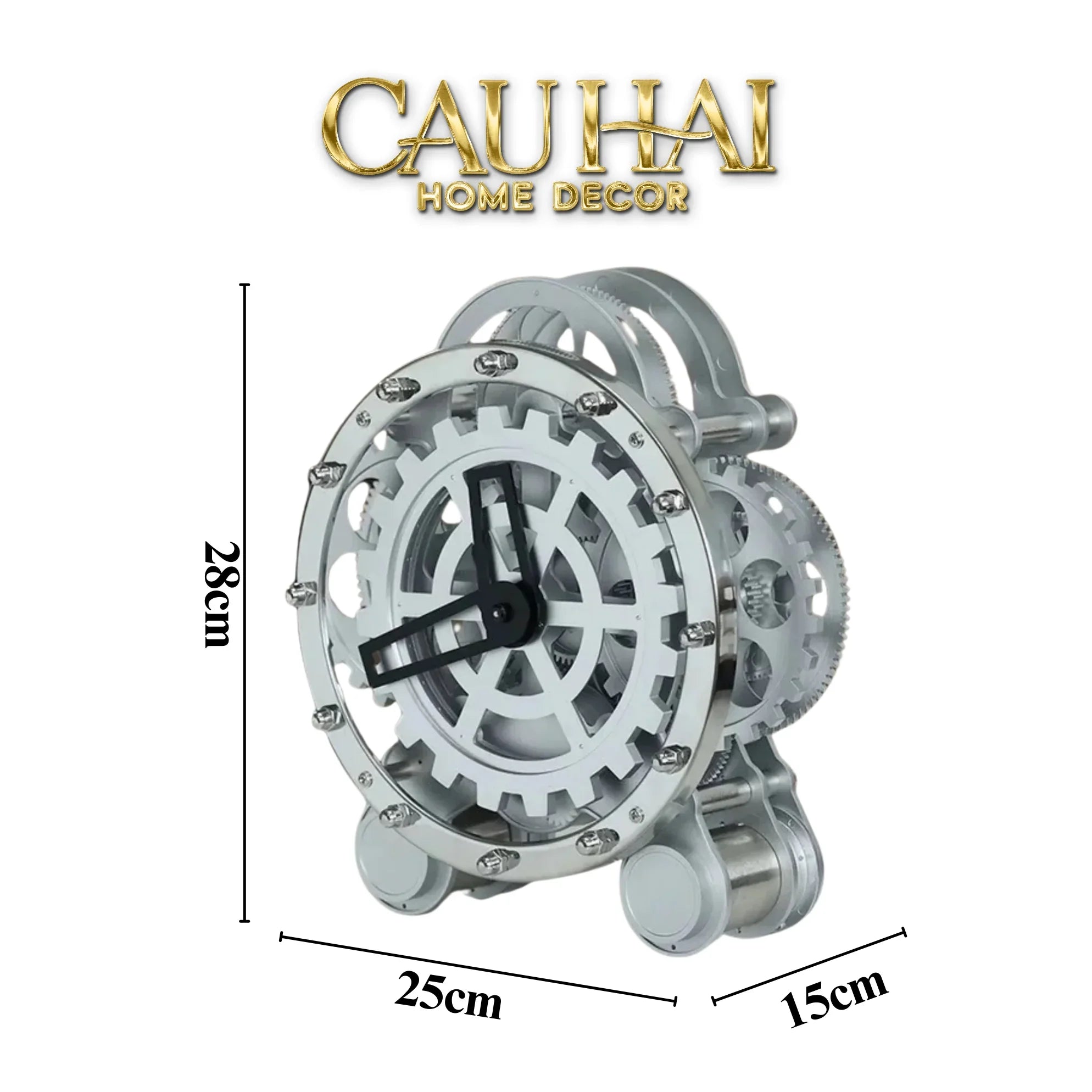 Elysian - Đồng Hồ Cơ Hologram Mécanique Argent Table Clock-CẬU HAI HOME DECOR