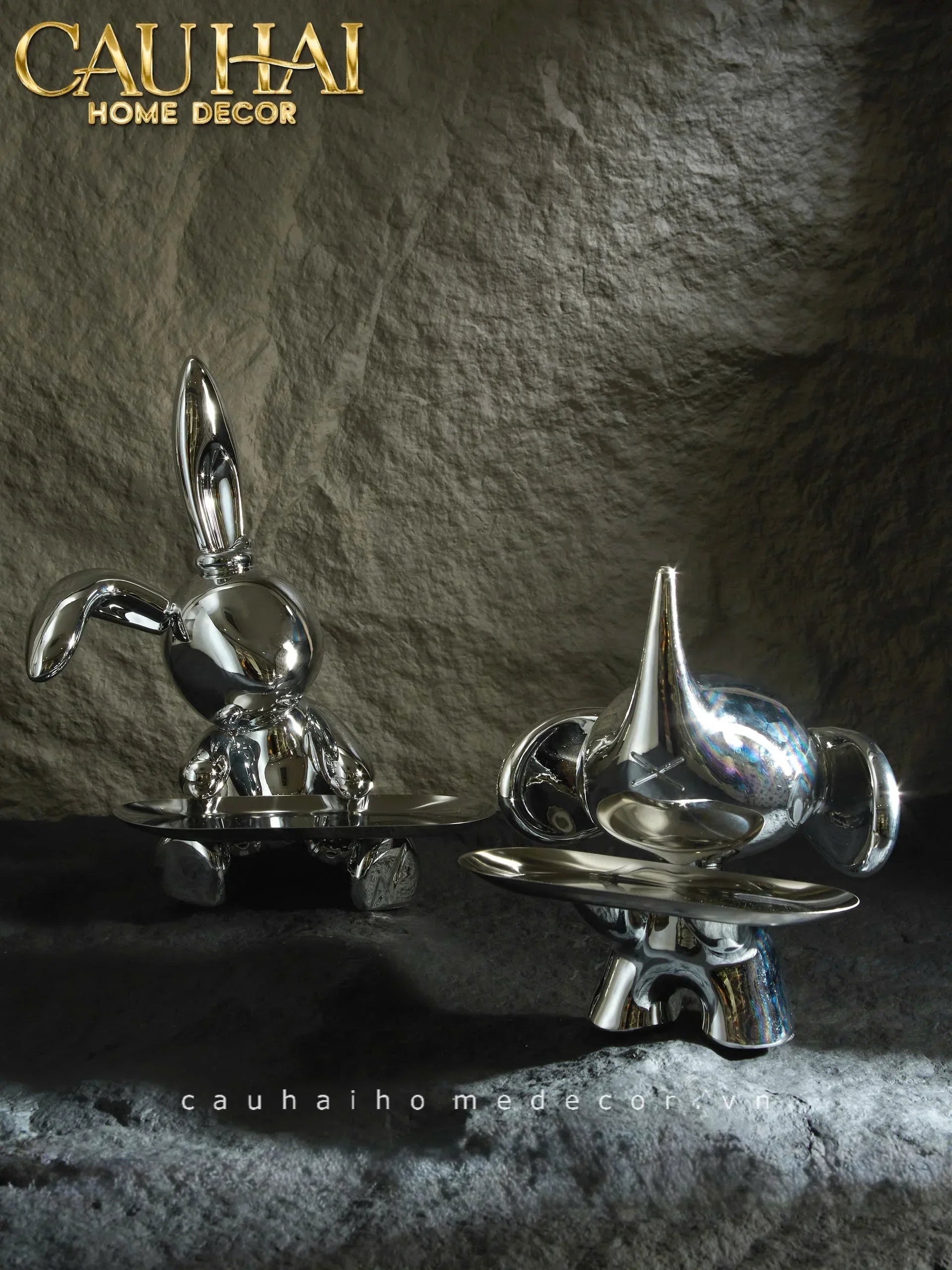 Elysian Fw25 - Tượng Thỏ Figurine Platinum Lapin Minimalisme Chic-CẬU HAI HOME DECOR