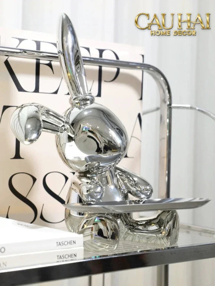 Elysian Fw25 - Tượng Thỏ Figurine Platinum Lapin Minimalisme Chic-CẬU HAI HOME DECOR