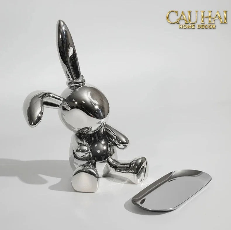 Elysian Fw25 - Tượng Thỏ Figurine Platinum Lapin Minimalisme Chic-CẬU HAI HOME DECOR