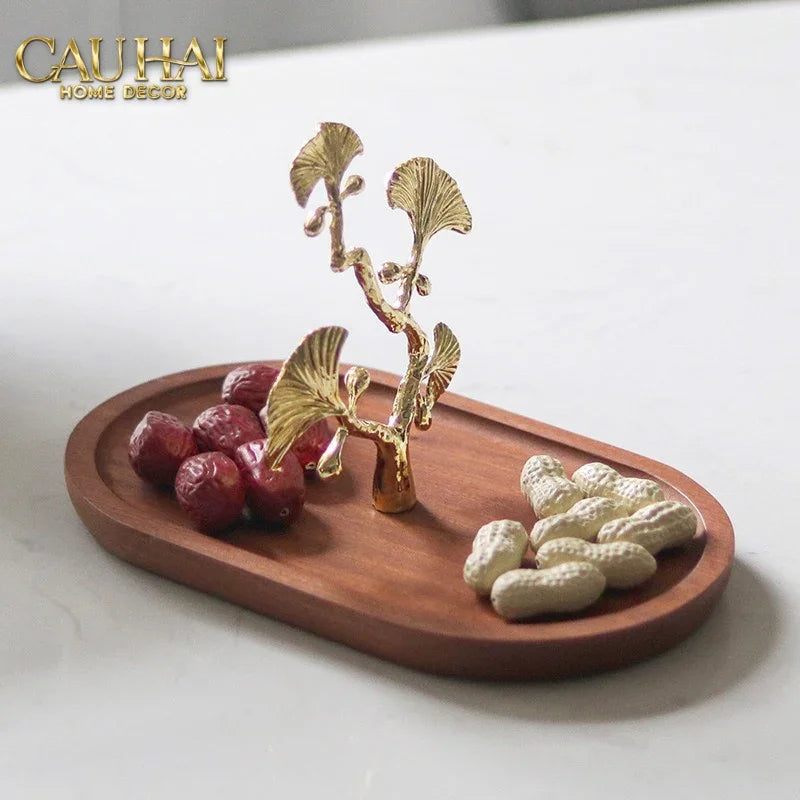 Elysian - Khay Gỗ Óc Chó Lá Ngân Hạnh Ginkgo Premium Walnut Trays 15x25-CẬU HAI HOME DECOR