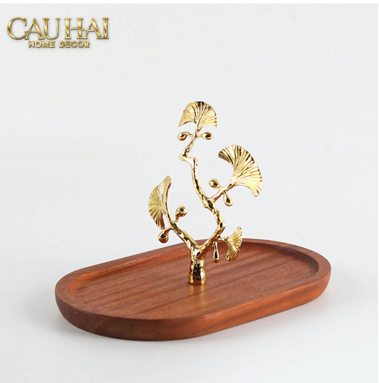 Elysian - Khay Gỗ Óc Chó Lá Ngân Hạnh Ginkgo Premium Walnut Trays 15x25-CẬU HAI HOME DECOR
