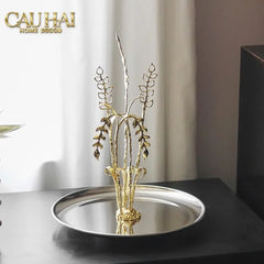 Elysian - Khay Tròn Đĩa Trái Cây Platinum Métallique Golden Eucalyptus Branch D30-CẬU HAI HOME DECOR