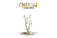 Elysian - Khay Tròn Đĩa Trái Cây Platinum Métallique Golden Eucalyptus Branch D30-CẬU HAI HOME DECOR