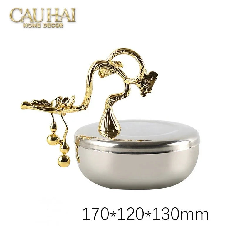 Elysian - Lọ Kẹo Chén Platinum Impérial Bird Branch Bowl 13x17-CẬU HAI HOME DECOR