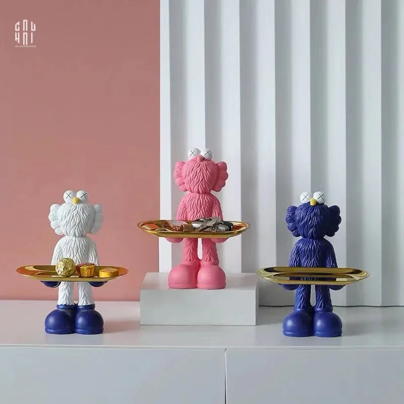 Elysian - Tượng Figurine Kaws Cằm Khay Bản Denim - White-CẬU HAI HOME DECOR