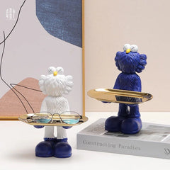Elysian - Tượng Figurine Kaws Cằm Khay Bản Denim - White-CẬU HAI HOME DECOR