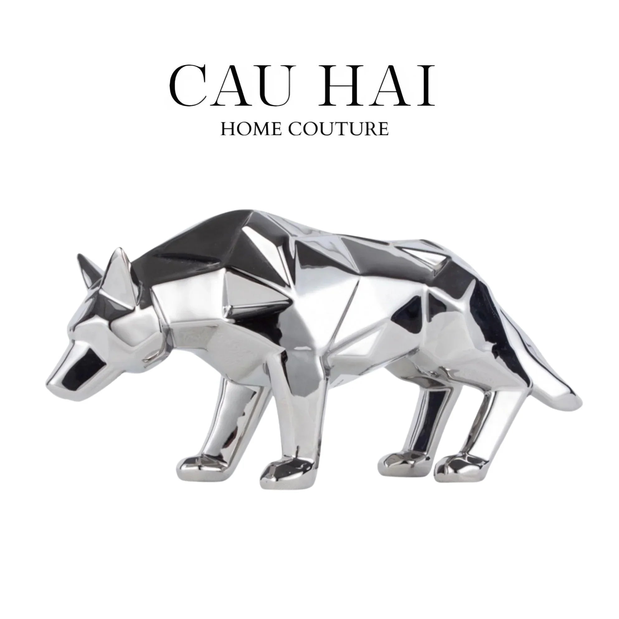 Elysian - Tượng Platinum Origami Art Wolf-CẬU HAI HOME DECOR