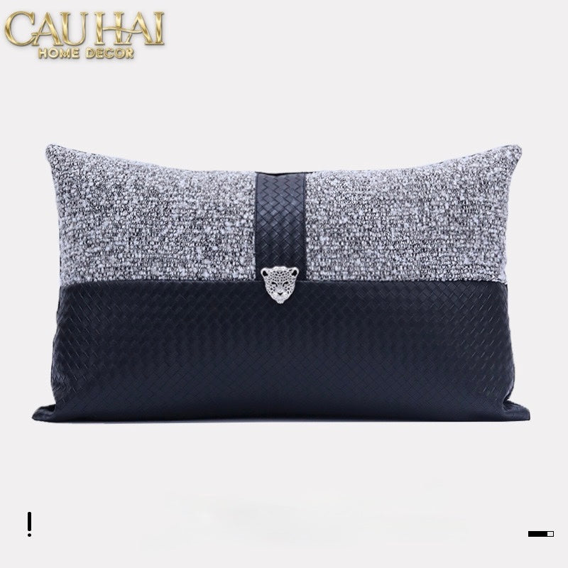 GỐI TWEED LEATHER MIDNIGHT SENTINEL PANTHER 30X50 - CẬU HAI HOME DECOR