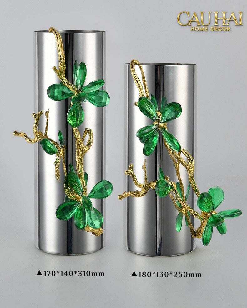 HOME COUTURE - BÌNH HOA PLATIUM MÉTALLIQUE BRANCHE ÉMERAUDE - CẬU HAI HOME DECOR