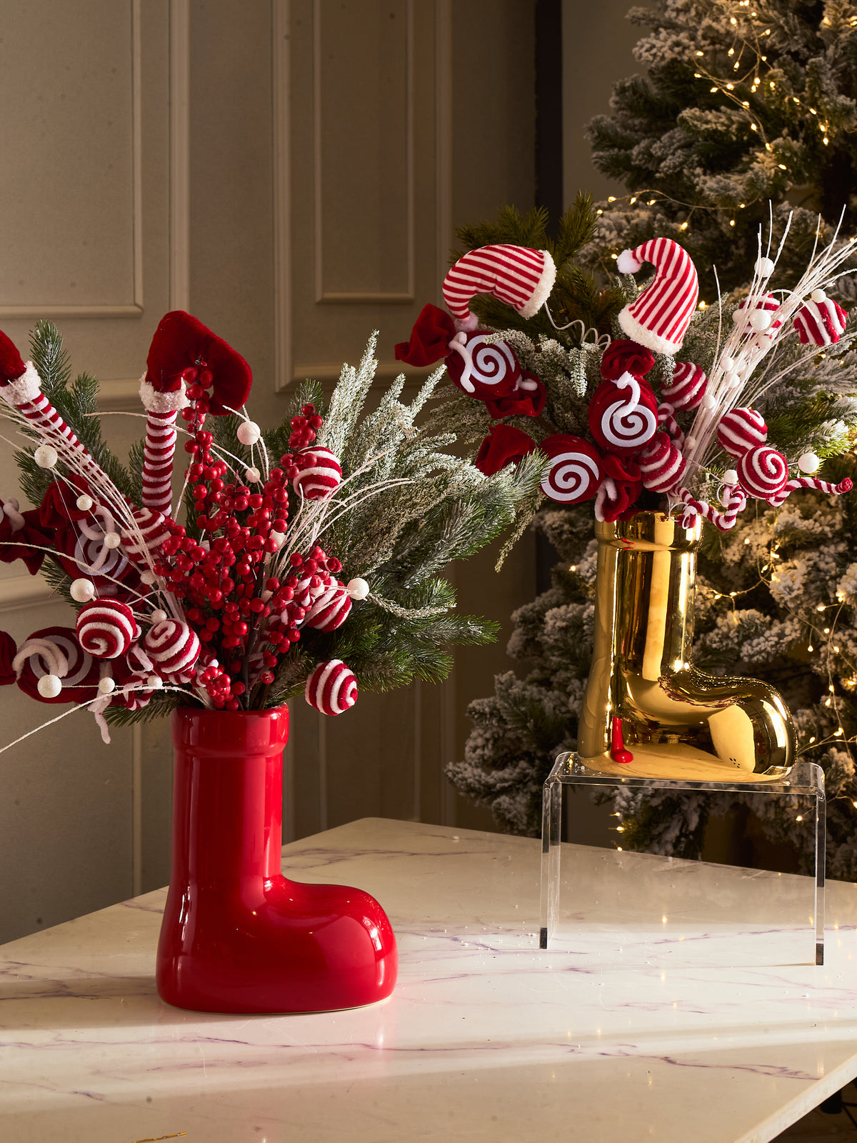 Fêtes Couture - Chậu Hoa Santa Candy Gold Chorme Boot-BÌNH HOA-Đối tác tại Trung Quốc theo từng đơn đặt hàng-CẬU HAI HOME DECOR