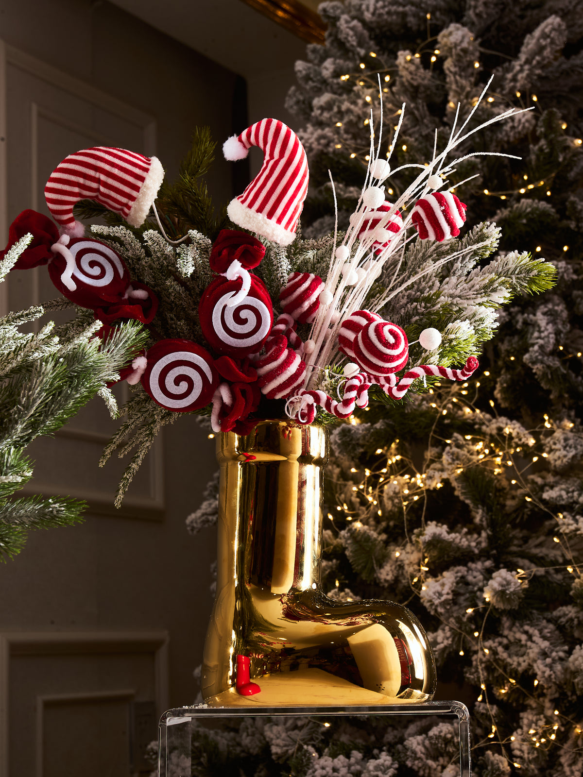 Fêtes Couture - Chậu Hoa Santa Candy Gold Chorme Boot-BÌNH HOA-Đối tác tại Trung Quốc theo từng đơn đặt hàng-CẬU HAI HOME DECOR