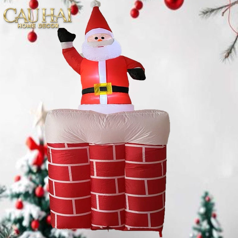 Fêtes Couture - Ông Già Noel Leo Ống Khói - Santa Salutation Cheminée-TRANG TRÍ GIÁNG SINH-CẬU HAI HOME DECOR-CẬU HAI HOME DECOR