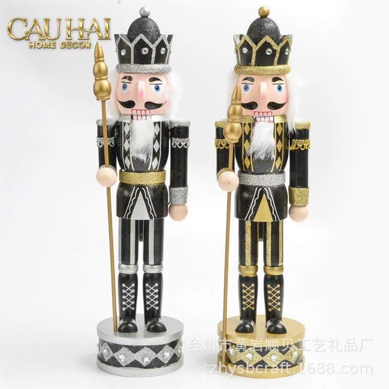 Fêtes Couture - Set 2 Tượng Nutcracker Allure D'Or Minuit Impérial H30-TƯỢNG TRANG TRÍ-Đối tác tại Trung Quốc theo từng đơn đặt hàng-CẬU HAI HOME DECOR