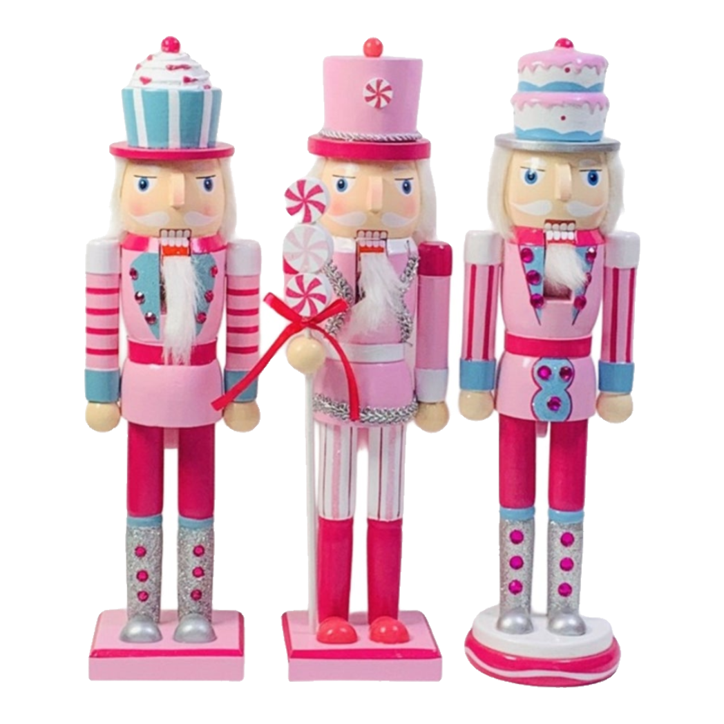 Fêtes Couture - Set 3 Tượng Nutcracker Cotton Candy Plush Pink 38Cm-TƯỢNG TRANG TRÍ-Đối tác tại Trung Quốc theo từng đơn đặt hàng-CẬU HAI HOME DECOR