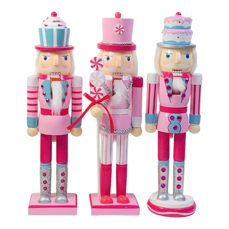 Fêtes Couture - Set 3 Tượng  Nutcracker Cotton Candy Plush Pink  38Cm