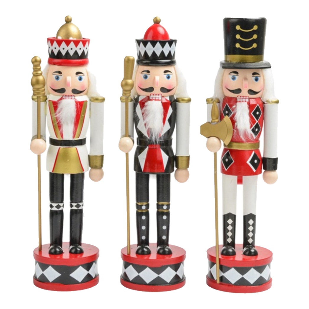 Fêtes Couture - Set 3 Tượng Nutcracker Moyenne Rouge Royal 30Cm-TƯỢNG TRANG TRÍ-Đối tác tại Trung Quốc theo từng đơn đặt hàng-CẬU HAI HOME DECOR