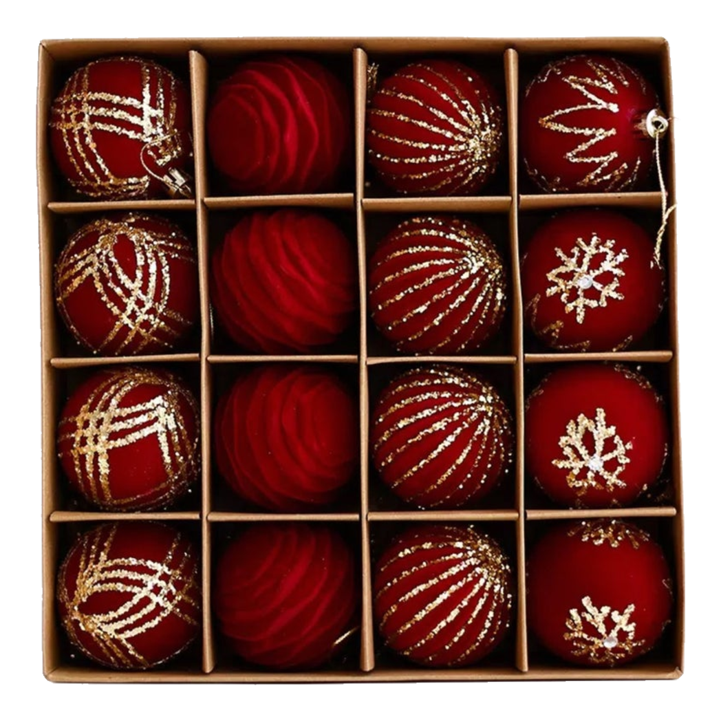 Fêtes Couture - Set Châu Nhung Rouge Velour Christmas Ornaments 16Pcs-TRANG TRÍ GIÁNG SINH-CẬU HAI HOME DECOR-CẬU HAI HOME DECOR