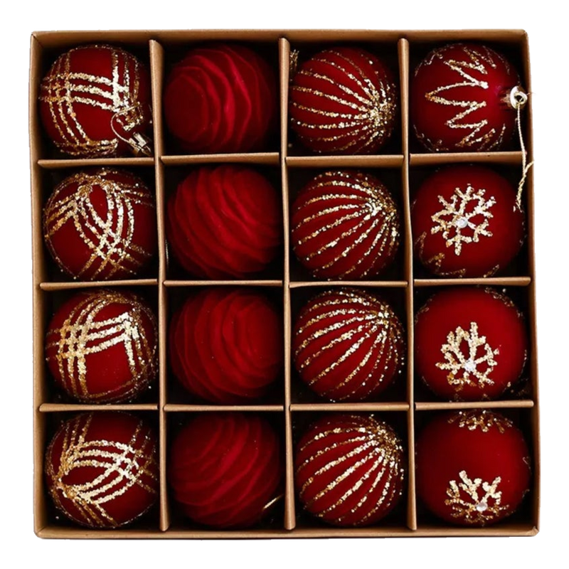 Fêtes Couture -  Set Châu Nhung Rouge Velour Christmas Ornaments 16Pcs