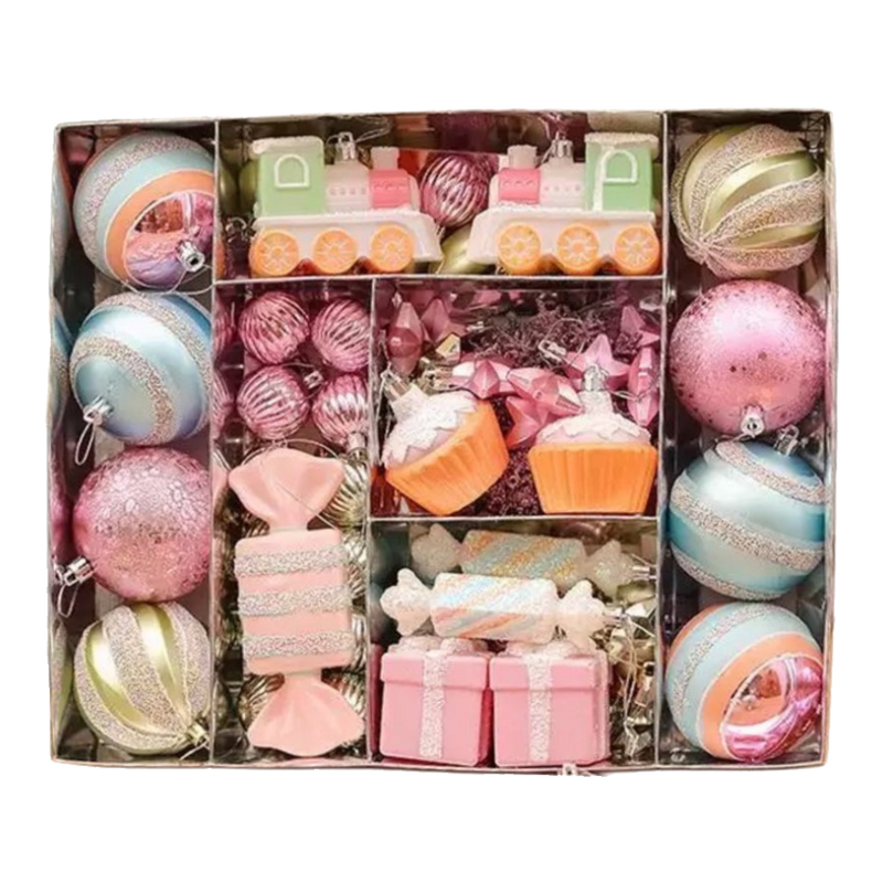 Fêtes Couture -  Set Trái Châu Cotton Candy Brush Pink 70Pcs Christmas Ornaments