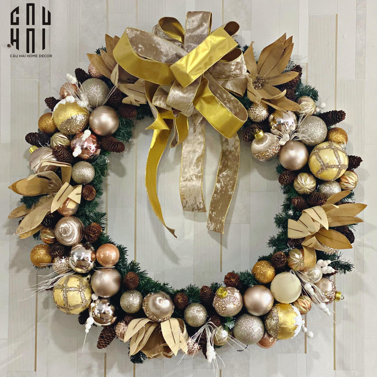 Fêtes Couture - Super Golden Era Christmas Wreath 90Cm-TRANG TRÍ GIÁNG SINH-Đối tác tại Trung Quốc theo từng đơn đặt hàng-CẬU HAI HOME DECOR