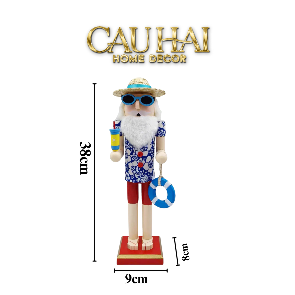 Fêtes Couture - Tượng Nutcracker Hawaii 38Cm-TƯỢNG TRANG TRÍ-Đối tác tại Trung Quốc theo từng đơn đặt hàng-CẬU HAI HOME DECOR