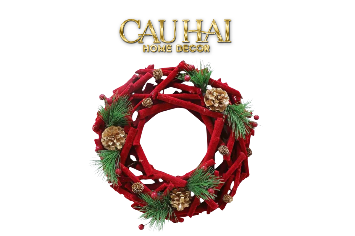 Fêtes Couture - Vòng Giáng Sinh Velvet Pine Christmas Wreath-TRANG TRÍ GIÁNG SINH-Đối tác tại Trung Quốc theo từng đơn đặt hàng-LỚN-CẬU HAI HOME DECOR