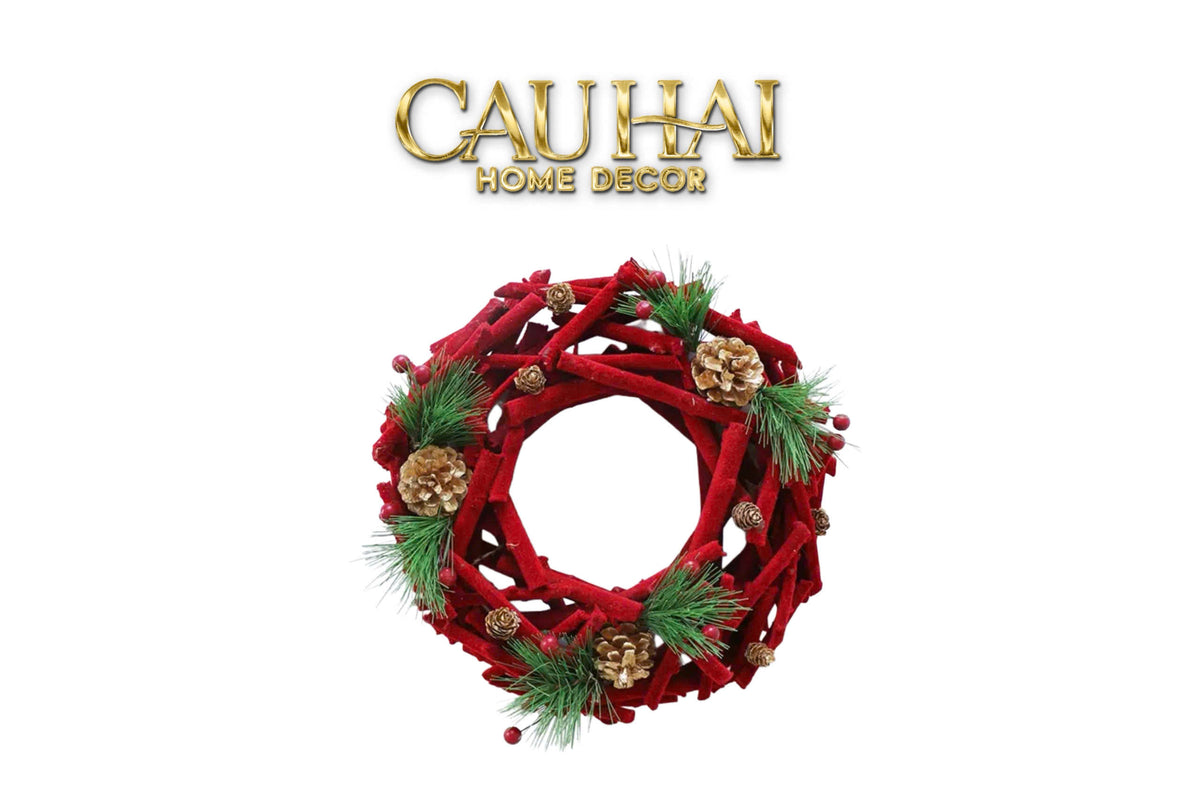 Fêtes Couture - Vòng Giáng Sinh Velvet Pine Christmas Wreath-TRANG TRÍ GIÁNG SINH-Đối tác tại Trung Quốc theo từng đơn đặt hàng-NHỎ-CẬU HAI HOME DECOR