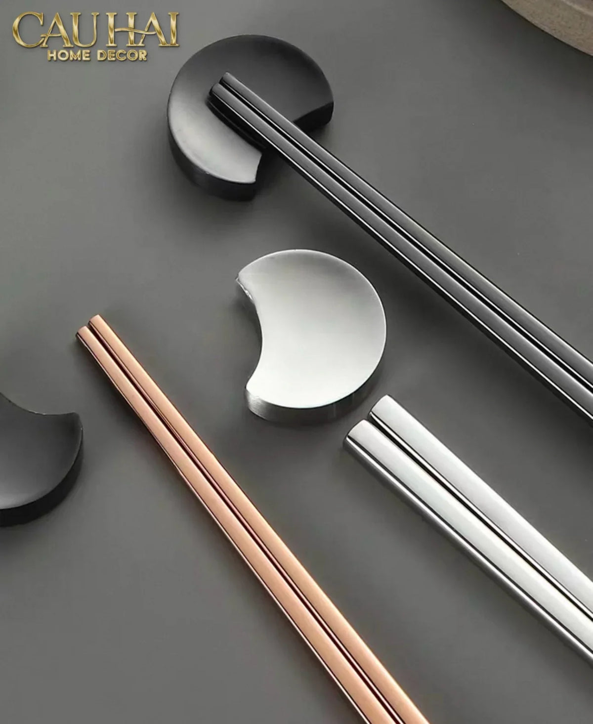 Gác Đũa Bán Nguyệt Golden Silver Cresent Lunar Chopsticks Racks 3.5-Dinner Cutlery Set Dao Muỗng Nĩa-CẬU HAI HOME DECOR-CẬU HAI HOME DECOR