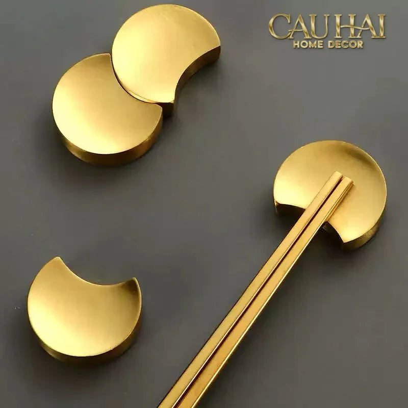 Gác Đũa Bán Nguyệt Golden Silver Cresent Lunar Chopsticks Racks 3.5-Dinner Cutlery Set Dao Muỗng Nĩa-CẬU HAI HOME DECOR-CẬU HAI HOME DECOR