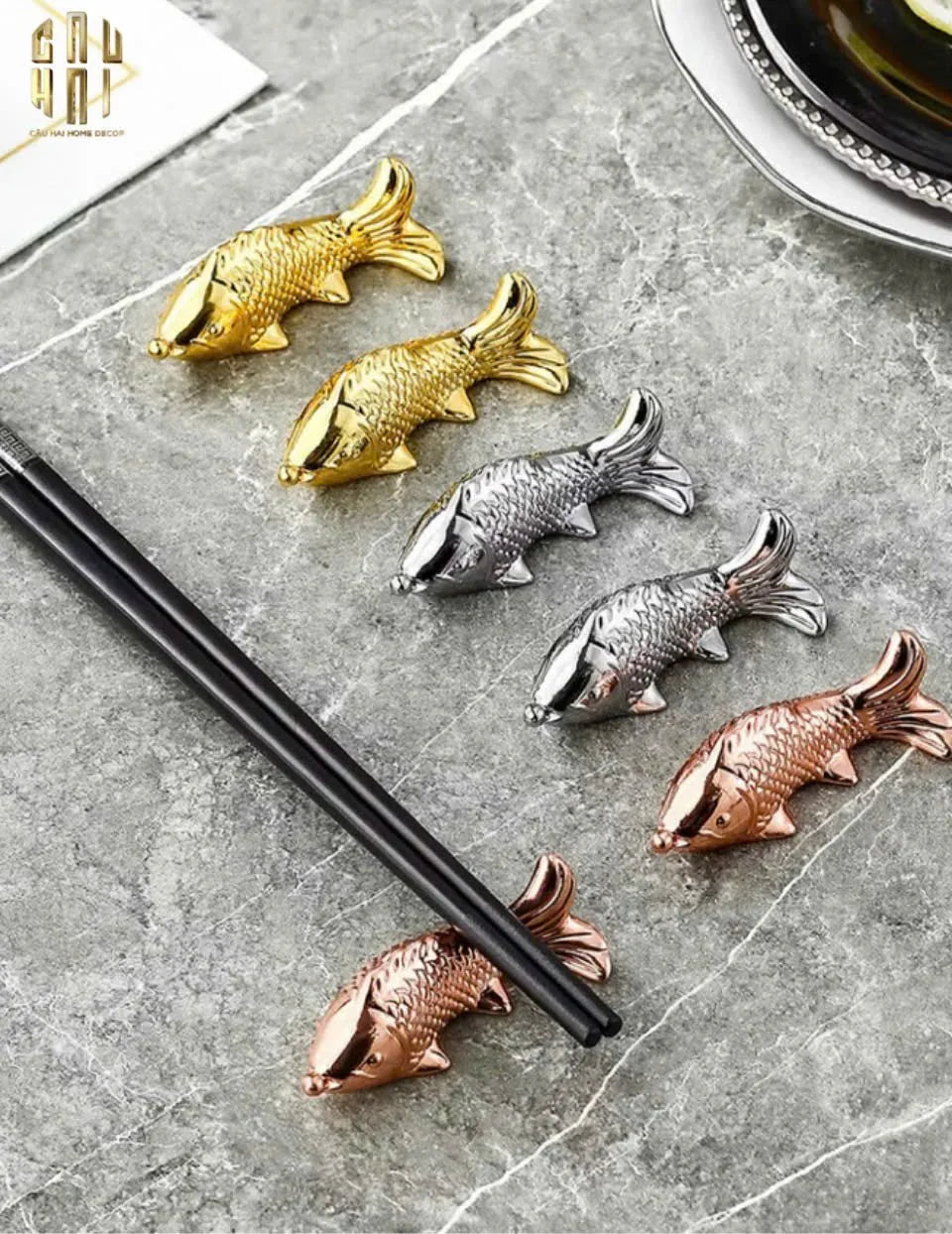 GÁC ĐŨA - STAINLESS STEEL CHOPSTICK REST GOLD FISH - CẬU HAI HOME DECOR
