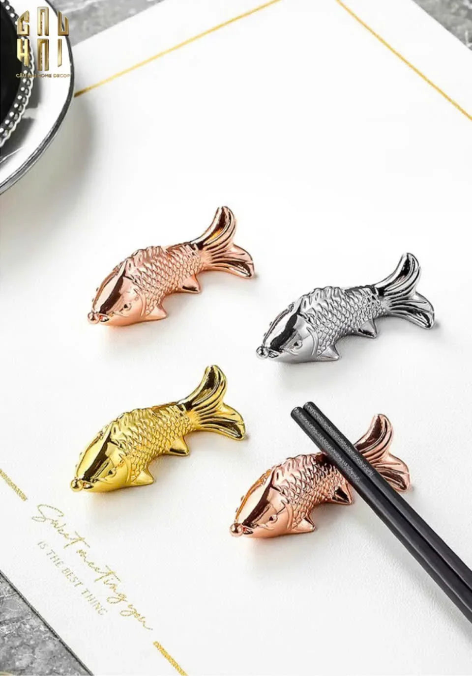 GÁC ĐŨA - STAINLESS STEEL CHOPSTICK REST GOLD FISH - CẬU HAI HOME DECOR
